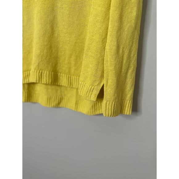 Eileen Fisher Organic Linen V-Neck Sweater Yellow Large Pullover Coastal Beachy - Picture 2 of 7